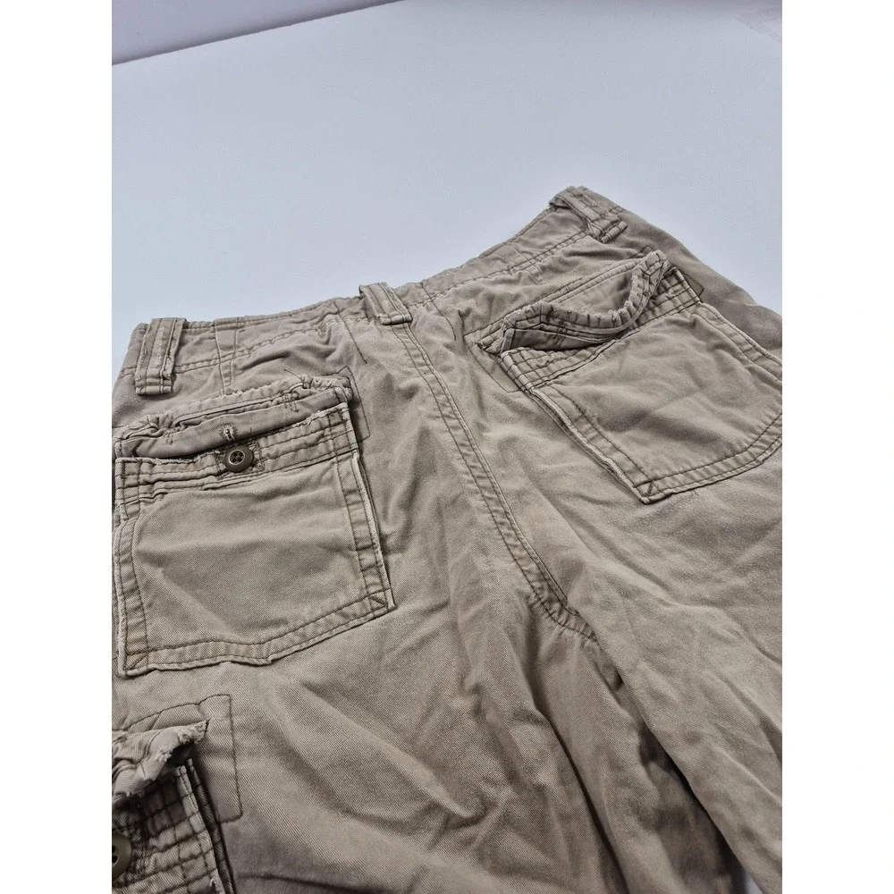 Y2K Hollister Cargo Shorts Mens 31 Beige Cotton Button Fly Pockets Casual